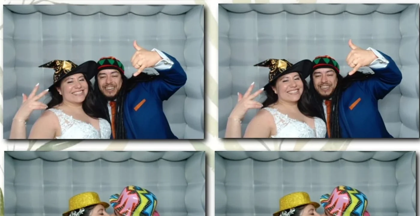 Secuencia de fotografías de novios dentro de la cabina fotográfica