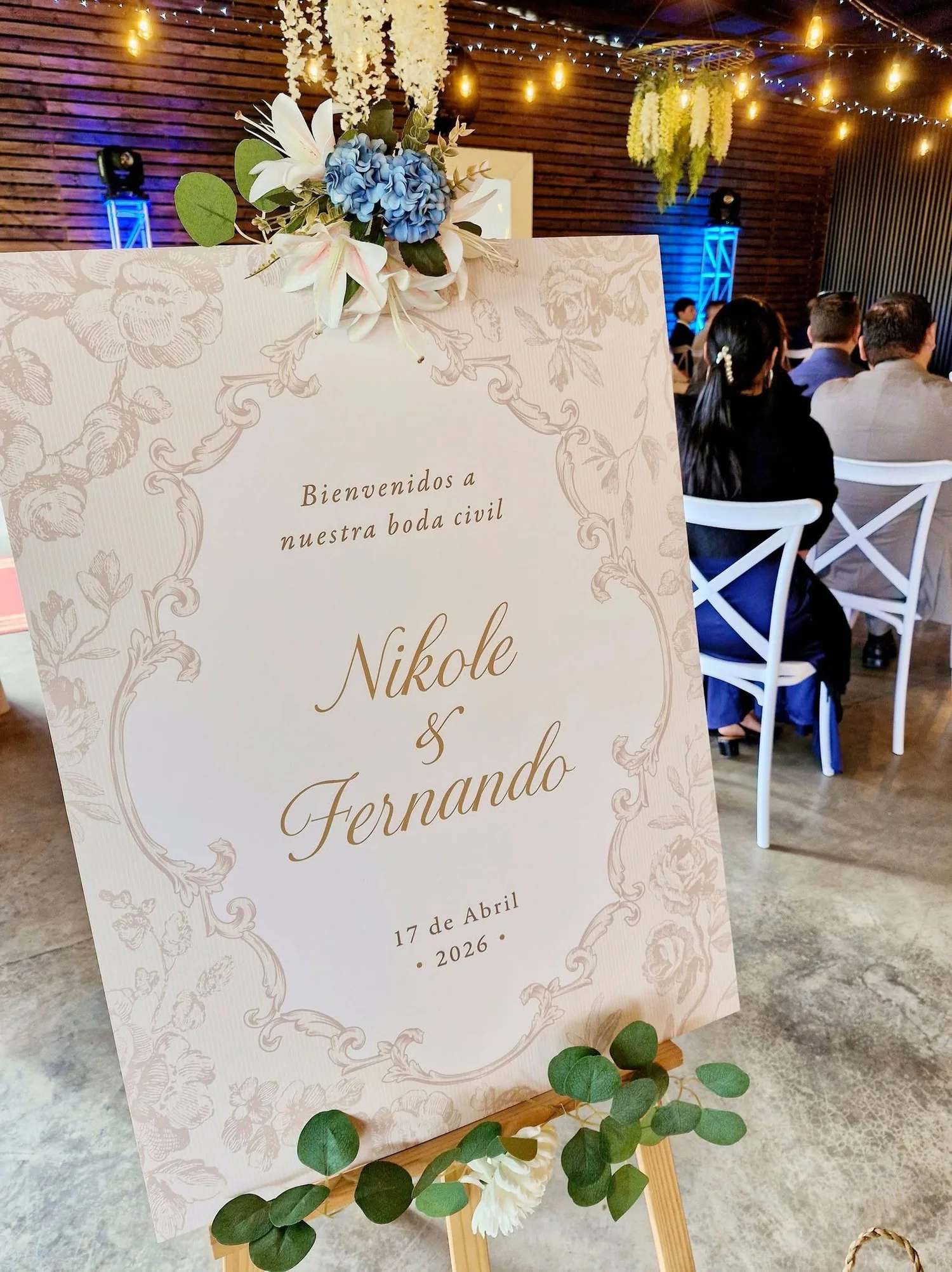 Cartel de bienvenida de una boda civil